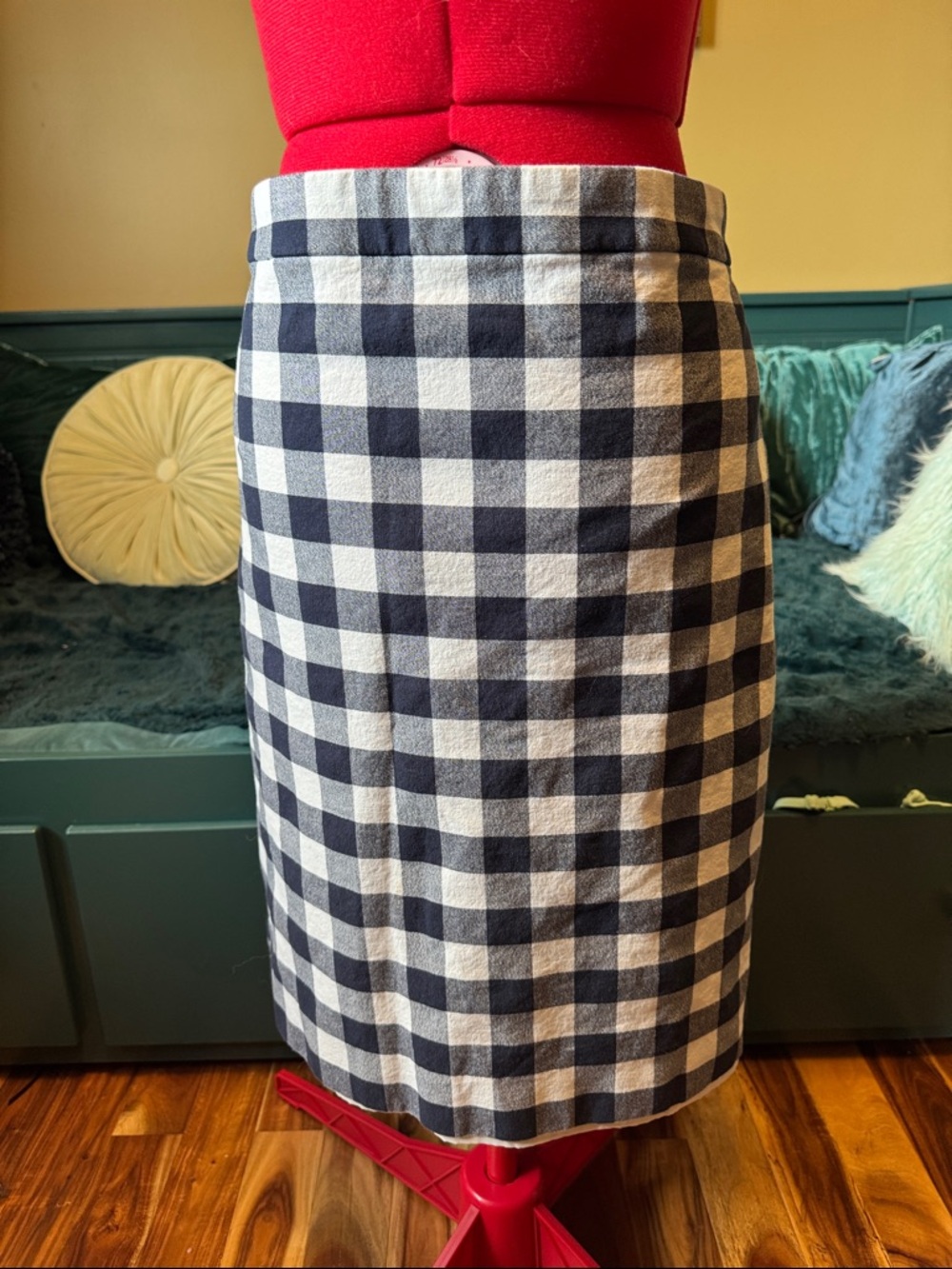 J Crew Navy and White Gingham No. 2 Pencil Skirt